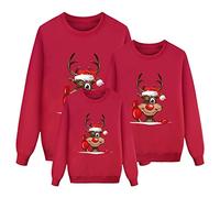 Richymfa Juego de tres sudaderas familiares Navidad - Jersey sin capucha de manga larga sudaderas Familia Jersey a juego Camisetas con estampado de reno suave camisetas navideñas para papá mamá niños