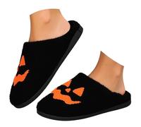 Richymfa Pantuflas de mujer cerradas de invierno peludas, chanclas de Halloween Causal algodón Zapatos Scream Ghostface Slip on Pantuflas cálidas suaves para familia zapatillas de invierno niña, D, 44