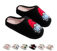 Richymfa Pantuflas de Navidad cálidas antideslizantes 2025 para mujer navideñas peludas, slide on on chanclas vintage planas Shoes Unisex Zapatillas de invierno de interior, Negro , 39/40 EU