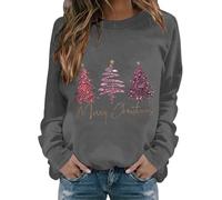 Richymfa Sudadera de mujer Suéter de Navidad feo Suéter feo de Navidad de gran tamaño Sudadera Navidad sin capucha para mujer estampada elegante Jersey ligero de moda sudaderas regalo divertido, gris
