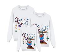 Richymfa Sudadera Familia Navidad Camiseta Manga Larga Sin Capucha Sudadera Navidad Papá Familia Moda Camisetas con Estampado Reno Cómodo Jersey Navidad para Niños Mujer Hombre, Color blanco., 4-5
