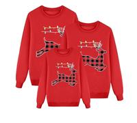 Richymfa Sudaderas Navidad Familia Camisa Sin Capucha Cuello Redondo Sudadera Navidad Papá Familia Coordinadas Camisetas Rojas con Impresión Suave Camisetas Navideñas Suéter de Navidad Mujer Hombre