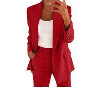 Richymfa Traje Elegante para Mujer Curvy de Dos Piezas, Traje de Pantalones para Mujer con Apertura al Frente, Blazer Slim Fit, Conjuntos de Pantalones de Tallas Grandes con Traje/Falda, rojo, M