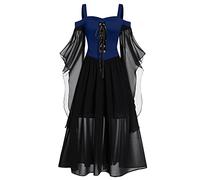 Richymfa Vestido de Halloween para mujer gótico curvo, vestido gótico victoriano de mujer con cordones Slim Fit vestido ceremonia manga trompeta de encaje vestido de noche disfraces medieval