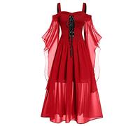 Richymfa - Vestido gótico para mujer, Halloween, con curvas, vestido gótico victoriano para mujer, de encaje, delgado, vestido de ceremonia, manga trompeta con cordones, vestidos de noche, disfraces