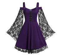 Richymfa Vestido Halloween Mujer Gótico Talla Grande Vestido de Mujer Medieval con Cordones Curvy Vestido de Cóctel Mangas de Trompeta Vestidos de Baile Slim Fit Disfraces Medieval Victoriana para