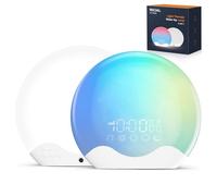 RICIAL Lámpara de terapia de luz, reloj despertador de luz solar con luz de terapia de 10.000 lux, luz de despertar con 20 brillos y 4 temperaturas de color, alarmas duales y repetición, 11 luces de