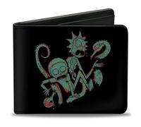 Rick and Morty - Cartera plegable, diseño psicodélico de Rick and Morty, color negro, naranja y verde, cuero vegano, 10 x 8,9 cm, casual