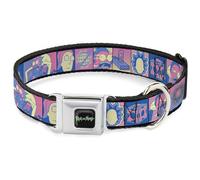 Rick and Morty Collar para mascotas, collar de perro, hebilla de cinturón de seguridad de metal, bloque de poses e iconos de personajes de Rick and Morty, color rosa, azul, 50 a 78 cm, 3.8 cm de ancho