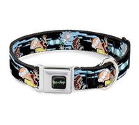 Rick and Morty Collar para Mascotas, Collar de Perro, Hebilla de cinturón de Seguridad de Metal, Cara de Rick y Morty Glitch Pose Black Blues, 16 a 23 Pulgadas, 1.5 Pulgadas de Ancho