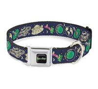 Rick and Morty Collar para Mascotas, Collar de Perro, Hebilla de cinturón de Seguridad de Metal, Collage de Iconos espaciales de Portal de Rick and Morty, Azul, Beige, Verdes, 16 a 23 Pulgadas, 1.5