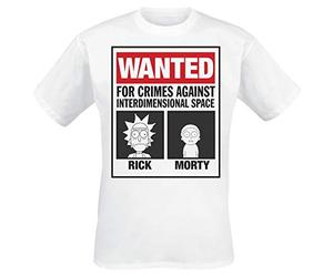 RICK AND MORTY T Shirt Hombre Wanted Poster Manga Corta Top Blanco Large