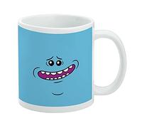 Rick and Morty - Taza de café de cerámica con cara de Mr. Meeseeks, tazas de regalo novedosas para café, té y bebidas calientes, 11 onzas, color blanco