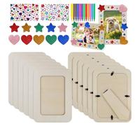 RICKMASK Marcos De Fotos De Madera Para Manualidades 15x20cm: 12 Piezas Marco de Foto Decoración con 12 pinceles, Pegatinas de Strass, Estrellas y Corazones para Cuadros para Dibujos Niños Adultos