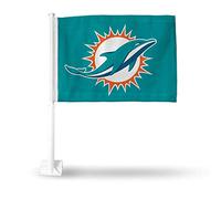 Rico Industries Bandera de los delfines de los Miami de la NFL unisex, con poste blanco, verde azulado, 19