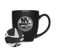 Rico Industries Hockey NHL New York Islanders 15 ooz Lser Grabado Matte Black Ceramic Bistro Taza - Para bebidas calientes o fras
