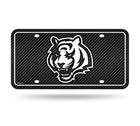 Rico Industries NFL Cincinnati Bengals Carbon Fiber Metal Tag Metal Auto Tag 8.5" x 11" - Great for Truck/Car/SUV