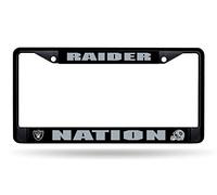 Rico Industries NFL Football Las Vegas Raiders Raider Nation - Marco Chapado en Cromo Negro con Inserciones de plástico 12 x 6 Pulgadas, Accesorio para automóviles y Camiones