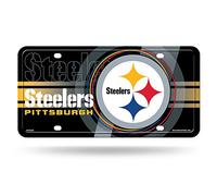 Rico Industries NFL Pittsburgh Steelers - Black Circle Metal License Plate Tag, 6 x 11.5-Inches