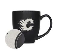 Rico Industries NHL Hockey Calgary Flames 15 ooz Lser grabado Matte Black Ceramic Bistro Taza - Para bebidas calientes o fras