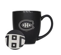 Rico Industries NHL Hockey Montreal Canadiens 15oz Lser grabado Matte Black Ceramic Bistro Taza - Para bebidas fras o calientes