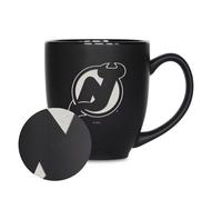Rico Industries NHL Hockey New Jersey Devils 15oz Lser Grabado Matte Black Ceramic Bistro Taza - Para bebidas calientes o fras