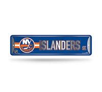 Rico Industries NHL Hockey New York Islanders Metal Street Sign 4" x 15" Home Décor - Bedroom - Office - Man Cave,Silver