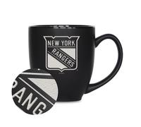 Rico Industries NHL Hockey New York Rangers 15oz Lser Grabado Matte Black Ceramic Bistro Taza - Para bebidas calientes o fras
