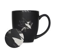 Rico Industries NHL Hockey San Jose Sharks 15 ooz Lser Grabado Matte Black Ceramic Bistro Taza - Para bebidas calientes o fras