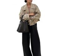 RICOCHO Gabardina corta de doble botonadura para mujer, a la moda, para otoño, elegante, corta, 8 (Reino Unido), S