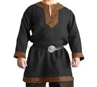 RICOCHO Túnica de Caballero Medieval Masculino túnica Larga, Camisa vikinga de Manga Larga para Hombres, Disfraz de Larp renacentista sin cinturón