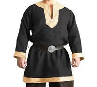 RICOCHO Túnica de Caballero Medieval Masculino túnica Larga, Camisa vikinga de Manga Larga para Hombres, Disfraz de Larp renacentista sin cinturón