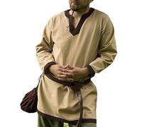 RICOCHO Túnica de Caballero Medieval Masculino túnica Larga, Camisa vikinga de Manga Larga para Hombres, Disfraz de Larp renacentista sin cinturón