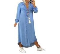 RICOCHO Vestido largo de camisa vaquera para mujer, vestido vaquero ancho abotonado, vestido vaquero largo casual con solapa para mujer, 4, XL