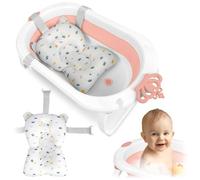 Ricokids Bañera Plegable Bebé con Almohadilla - Ligera y Antideslizante - Blanco-Rosa