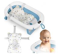 Ricokids Bañera Plegable Bebé con Termómetro y Almohadilla - Ligera y Antideslizante - Blanco-Azul