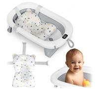 Ricokids Bañera Plegable Bebé con Termómetro y Almohadilla - Ligera y Antideslizante - Blanco-Gris