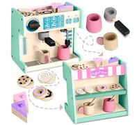 Ricokids Cafetera de madera Café Patisserie - Juguete de madera 2 en 1 compacto - Juguete de madera para niños pequeños, cocina de juegos, accesorios - Regalo para niños y niñas - menta - 26 x 18,5 x