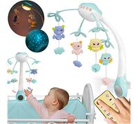 Ricokids Carrusel para cuna con proyector RK-813, mando a distancia, 4 juguetes colgantes LED, 13 melodías, temporizador 10/20/30 min, tres modos LED