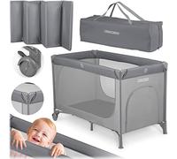 Ricokids Cuna de Viaje para niños pequeños, portátil, Parque, 125 x 65 x 78 cm, Capacidad de Carga de 15 kg, Plegable, Dos Ruedas con Frenos, Entrada Lateral extraíble, colchón, Bolso, Gris