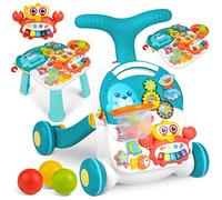 Ricokids Deslizador interactivo, andador, tablero de aprendizaje, mesa, blanco y azul, 2 en 1, RK-810, ajustable, para el desarrollo de las habilidades motrices pequeñas, aprender a correr