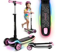 Ricokids Patinete para niños de 3 años, Triciclo Infantil, Plegable, con Cubierta de luz LED, 20 Modos de luz, Ajuste de Altura de 3 Niveles, Leddi Negro, Rosa