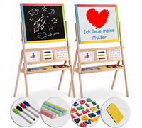 Ricokids Pizarra blanca magnética para niños con reloj ábaco y pizarra de tiza para niños, caballete de madera