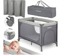 Ricokids Travel Cot Toddler Bed, Portable, Playpen, 125 x 65 x 78 cm, 15 kg de Capacidad, Plegable, Dos Ruedas con Brakes, Detachable Side Entrance, Mattress, Bag, Gray
