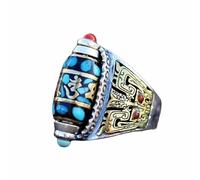 RICOKJRDE Anillo De Cuentas Dzi De Nueve Ojos Con Mantra De Seis Caracteres Turquesa, Amuleto De Meditación Ajustable Para La Buena Suerte, Joyería Tibetana Feng Shui (A)