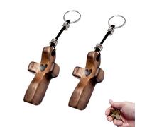RICOKJRDE Llavero de cruz de madera de nogal artesanal con colgante de corazón, regalo de aliento para la suerte y la felicidad (B-2PC)