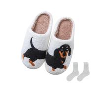 RICOKJRDE Pantuflas Doxie – Cómodas de perro salchicha, felpa suave, antideslizantes (D,40-41)