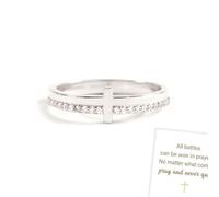 RICOKJRDE Todas Las Batallas Se Pueden Ganar con Oraciones Anillo De Cruz Dorada, Anillo De Cruz De Plata De Ley 925, Anillo Religioso con Oraciones Inspiradoras para Mujeres (Silver,10)