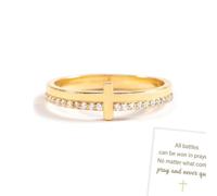 RICOKJRDE Todas Las Batallas Se Pueden Ganar con Oraciones Anillo De Cruz Dorada, Anillo De Cruz De Plata De Ley 925, Anillo Religioso con Oraciones Inspiradoras para Mujeres (Gold,8)