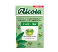 Ricola - Eucalipto, Caramelos Duros Sin Azúcar, Refresca, Alivia la Garganta y la Respiración, con Aceites Esenciales de Menta y Eucalipto y 13 Hierbas Suizas, con Edulcorantes - Caja 50 g